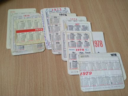 Карманные календарики с 1971 по 1979 гг