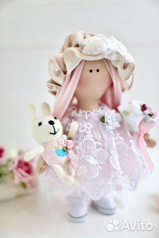Кукла ручной работы, кукла тильда в розовом