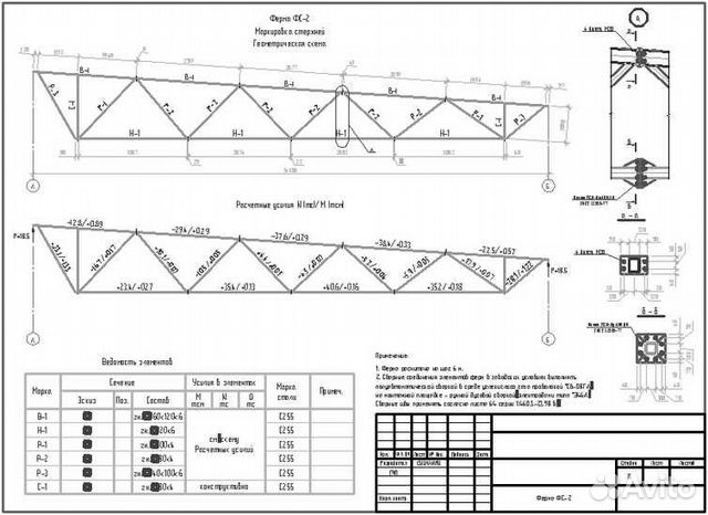 Стропильная сварная ферма чертеж