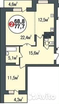 2-к квартира, 77.4 м², 13/24 эт.