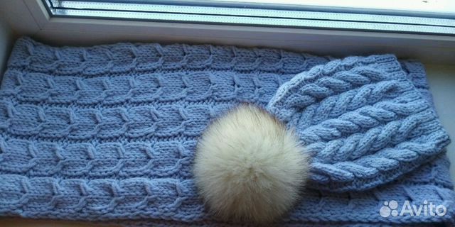 Мериносовая вязаная шапка с помпоном и шарф-снуд