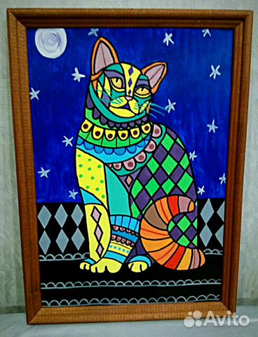 Картина акриловыми красками Задумчивая кошка