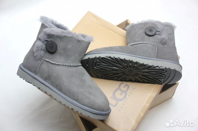 Угги UGG mini на пуговице Bailey Button Серый цвет