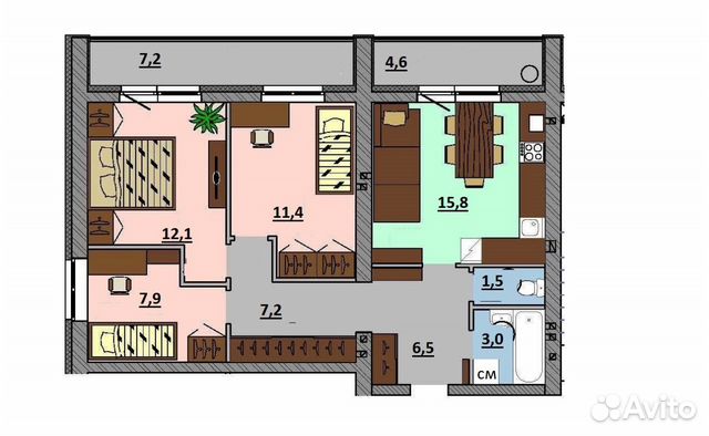 3-к квартира, 72 м², 5/6 эт.