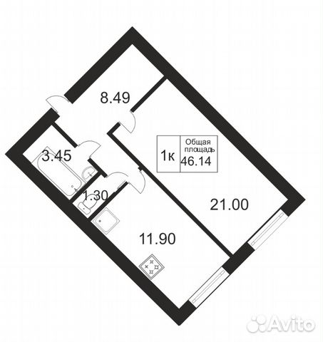 1-к квартира, 39 м², 3/14 эт.