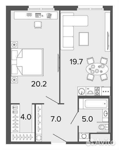 1-к квартира, 55.9 м², 4/13 эт.