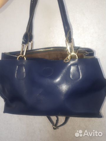 Продам синюю женскую сумку из натуральной кожи