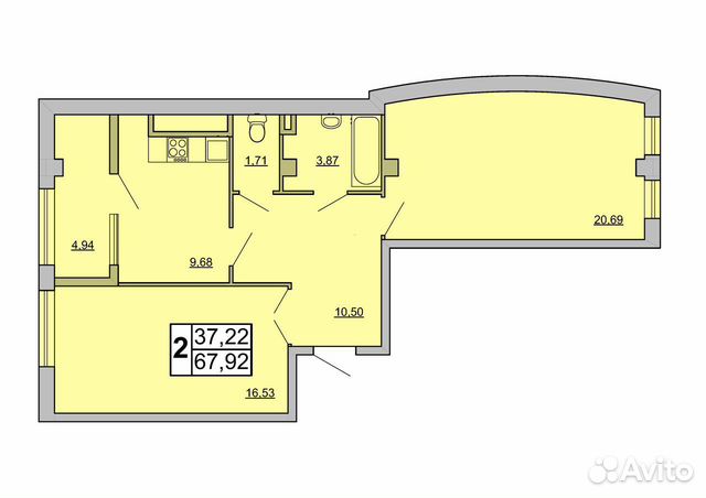2-к квартира, 67.9 м², 4/16 эт. 2-к квартира, 67.9 м², 4/16 эт.