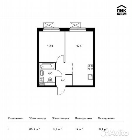1-к квартира, 35.7 м², 20/25 эт. 1-к квартира, 35.7 м², 20/25 эт.