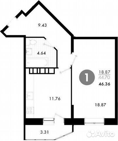 1-к квартира, 49 м², 5/15 эт. 1-к квартира, 49 м², 5/15 эт.