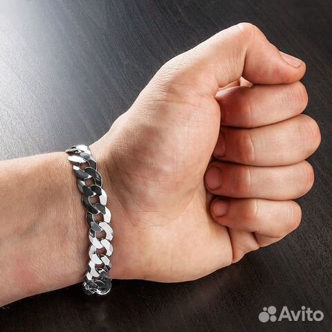 Серебряный мужской плоский браслет, плетение Панци Серебряный мужской плоский браслет, плетение Панци