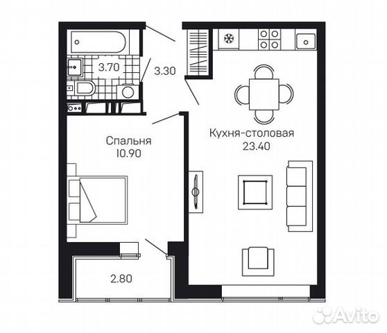 1-к квартира, 42.7 м², 11/12 эт. 1-к квартира, 42.7 м², 11/12 эт.