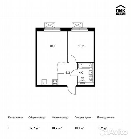 1-к квартира, 37.7 м², 8/25 эт.