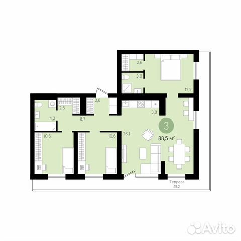 3-к квартира, 88.5 м², 7/8 эт. 3-к квартира, 88.5 м², 7/8 эт.