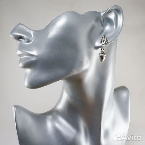 Серьги Желуди и Дубовые листья серебристые Серьги Желуди и Дубовые листья серебристые