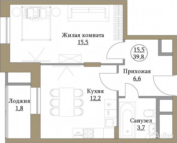 1-к квартира, 39.8 м², 3/17 эт. 1-к квартира, 39.8 м², 3/17 эт.