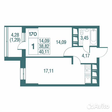 1-к квартира, 40.1 м², 23/25 эт.