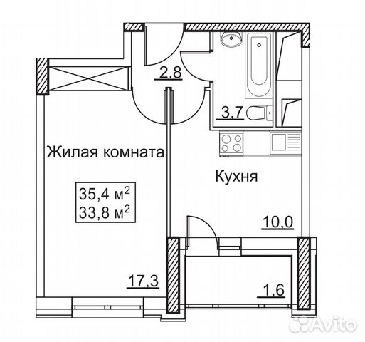 1-к квартира, 35.4 м², 17/22 эт. 1-к квартира, 35.4 м², 17/22 эт.