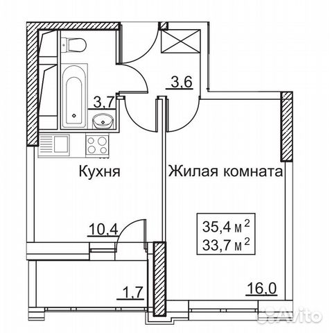 1-к квартира, 35.4 м², 20/22 эт. 1-к квартира, 35.4 м², 20/22 эт.