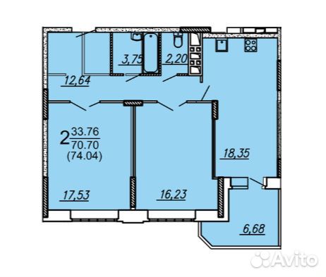 2-к квартира, 59.8 м², 5/14 эт.