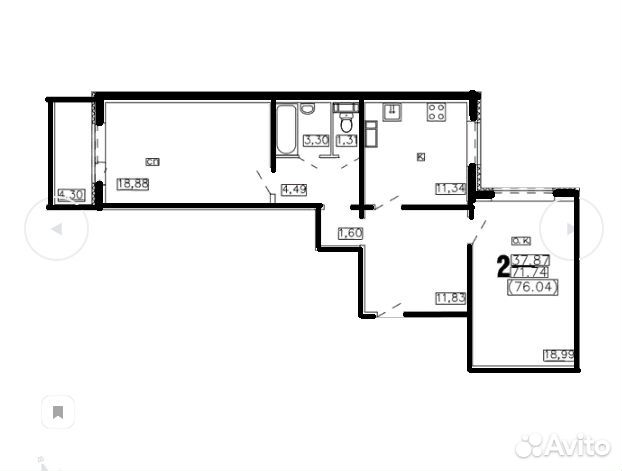 2-к квартира, 76.3 м², 9/10 эт. 2-к квартира, 76.3 м², 9/10 эт.