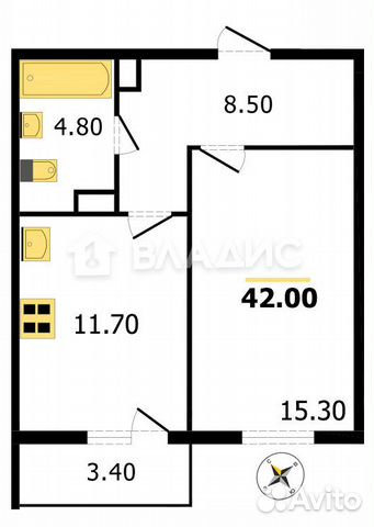 1-к квартира, 42 м², 5/19 эт.