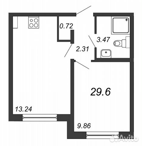 1-к квартира, 29.6 м², 1/13 эт.