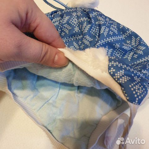 Шапка зимняя, синего цвета с зимним принтом, утепл Шапка зимняя, синего цвета с зимним принтом, утепл
