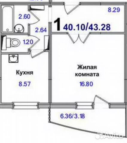 1-к квартира, 43 м², 1/14 эт.