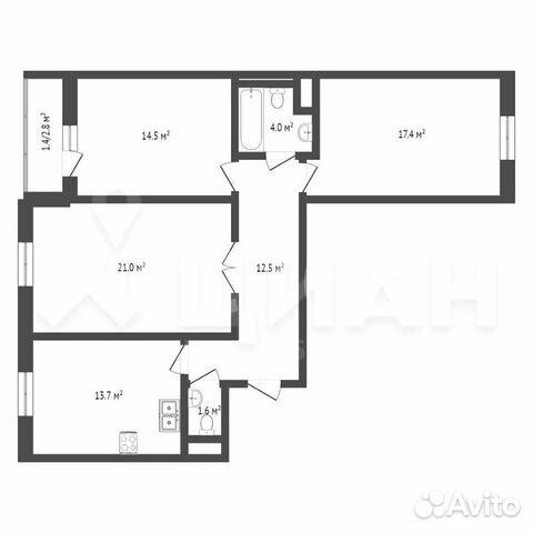 3-к квартира, 86 м², 6/22 эт.