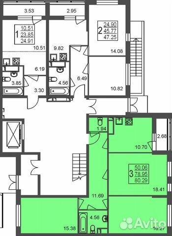 3-к квартира, 80.3 м², 1/8 эт.