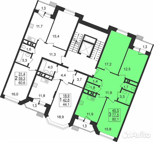 3-к квартира, 79.6 м², 4/7 эт. 3-к квартира, 79.6 м², 4/7 эт.