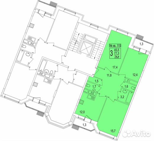 3-к квартира, 79.9 м², 5/7 эт. 3-к квартира, 79.9 м², 5/7 эт.