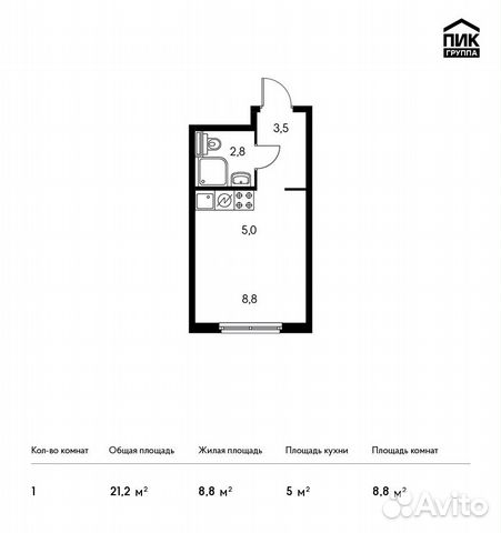 Студия, 21.2 м², 10/33 эт.