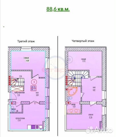 3-к квартира, 88.6 м², 3/4 эт.