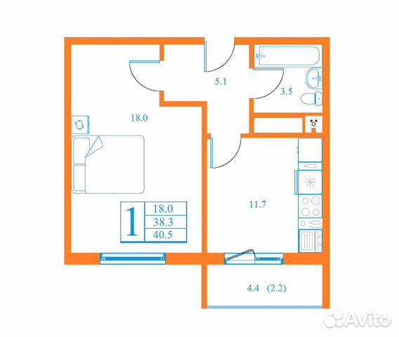 1-к квартира, 40.5 м², 16/17 эт.