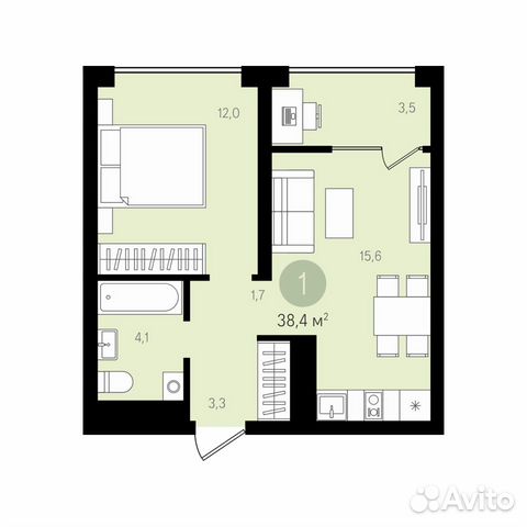 1-к квартира, 40.1 м², 4/12 эт.