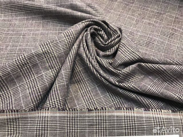 Ткань Костюмная Клетка Шотландка с Сиреневой Нитью