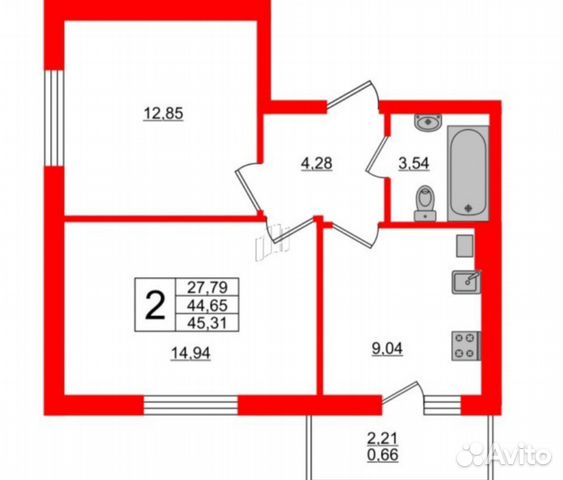 2-к квартира, 45.3 м², 7/7 эт.