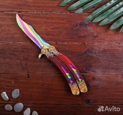 Деревянный «Нож бабочка, радужные линии»