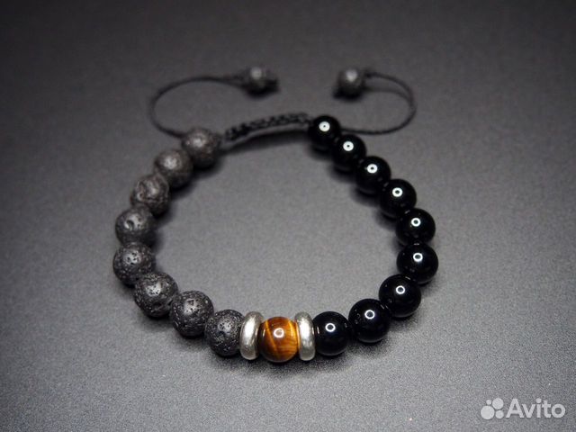 Браслет из натурального агата и лавы (базальт)