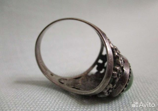 Кольцо-перстень серебро 875 пробы с нефритом