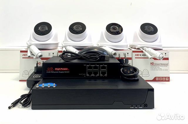 IP POE комплект видеонаблюдения на 4 камеры