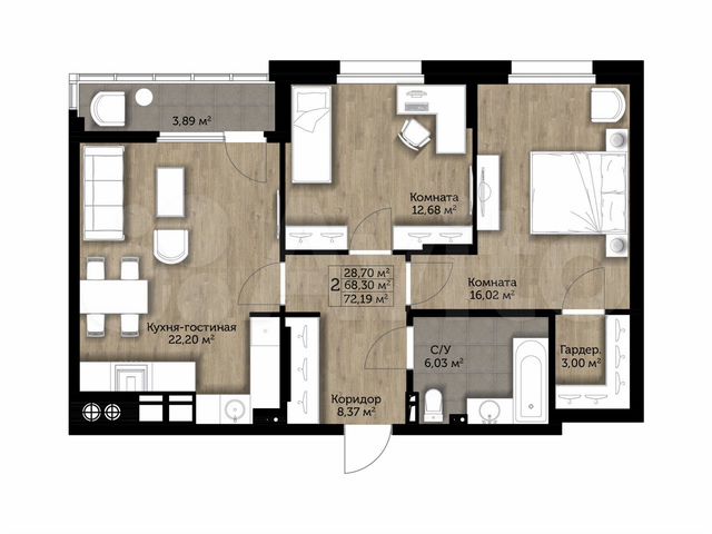2-к. квартира, 71,8 м², 9/11 эт.