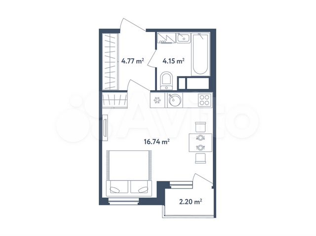 Квартира-студия, 26,8 м², 3/4 эт.