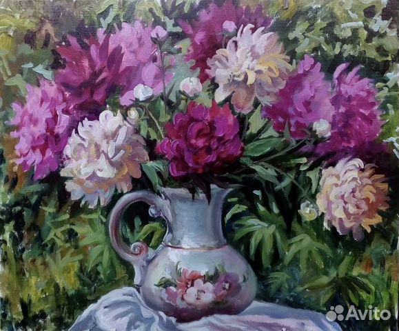 Пионы натюрморт 50х60 /холст,масло