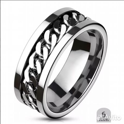 Кольцо-антистресс из стали с вращающейся цепочкой