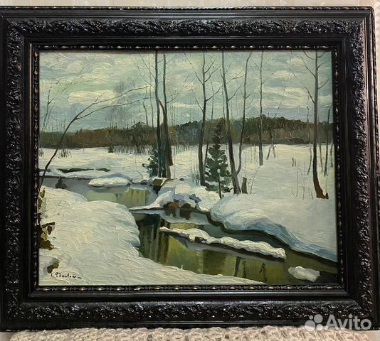 Картина, зимний пейзаж, масло