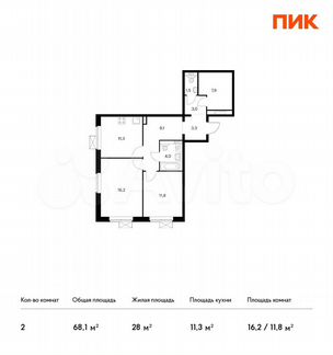 2-к квартира, 68.1 м², 17/23 эт.