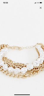 Браслет цепи жемчуг золотой ASOS